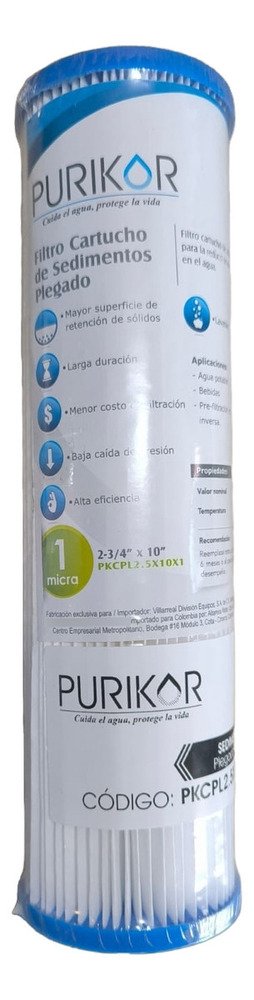 10 Cartuchos Plegable Purikor 2.5x10 1 Micra O 5 Micras Blanco - Imagen 2