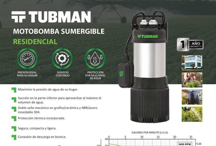 Bomba Sumergible Tipo Kanki Marca Tubman Tm-s4-62a-1127 Negro - Imagen 2