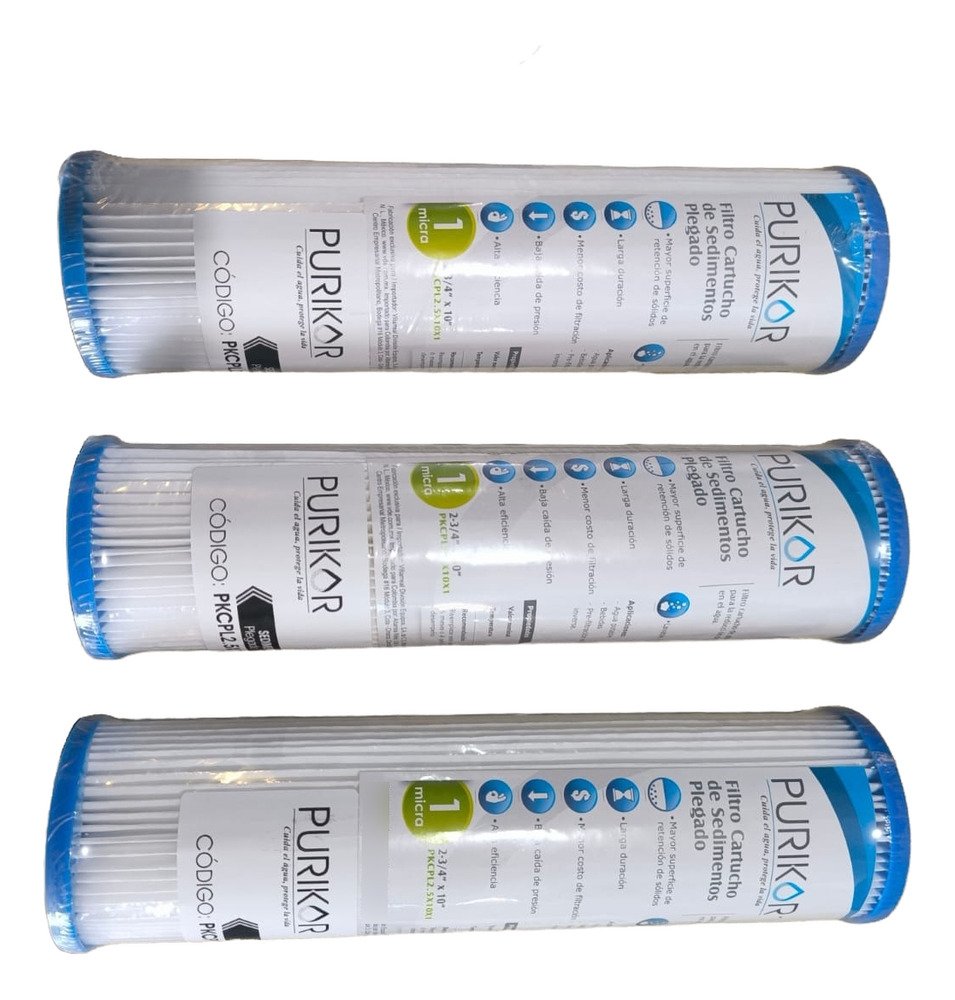 10 Cartuchos Plegable Purikor 2.5x10 1 Micra O 5 Micras Blanco