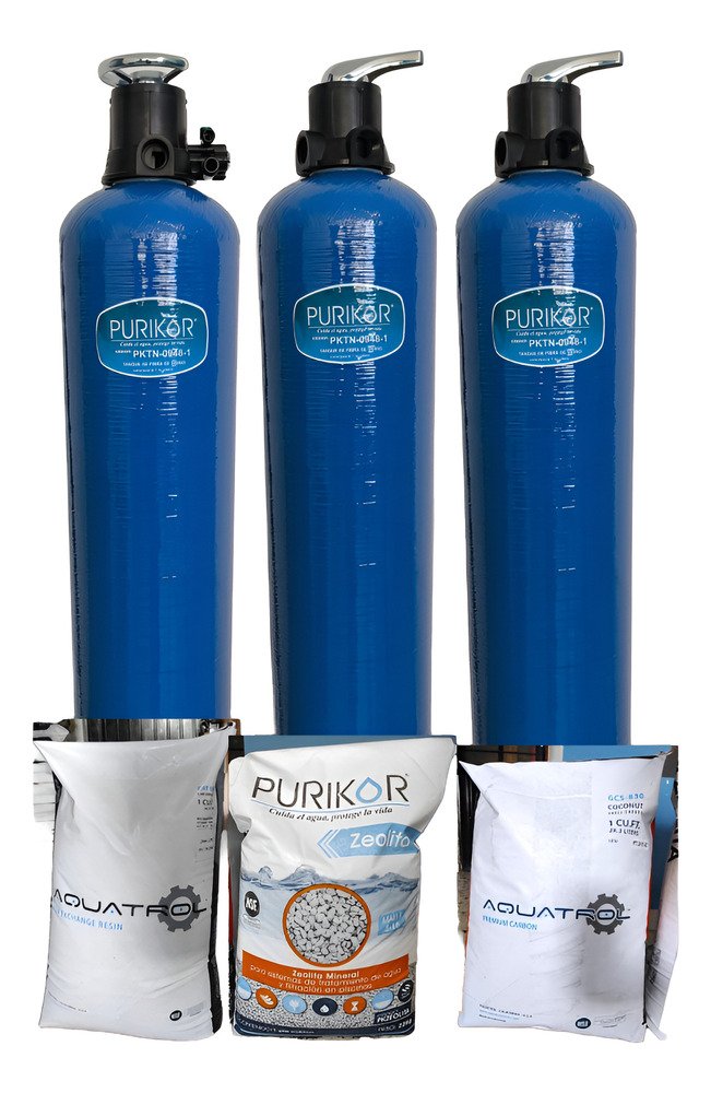 Tren D Filtracion 1 Ft, Zeolita, Carbon, Y Resina Y Valvulas Azul