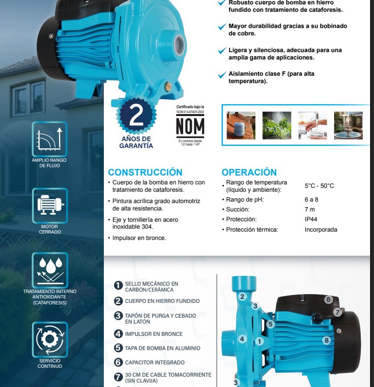 Bomba Centrifuga Aq-cfb75-1127 3/4hp Azul 60 Monofásica - Imagen 4