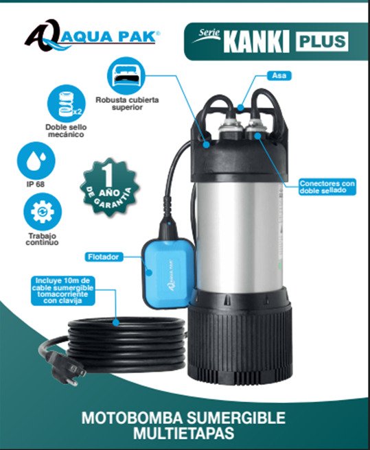 Bomba Sumergible 1hp Para Cisternas Aqua Pak Kanki Plus 64a Negro - Imagen 5