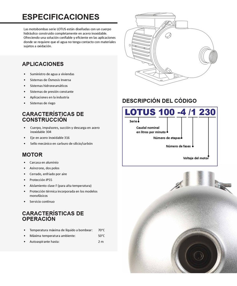 Bomba Centrífuga Multietapa Horizontal Altamira Lotus 50-5/1127 - Imagen 5